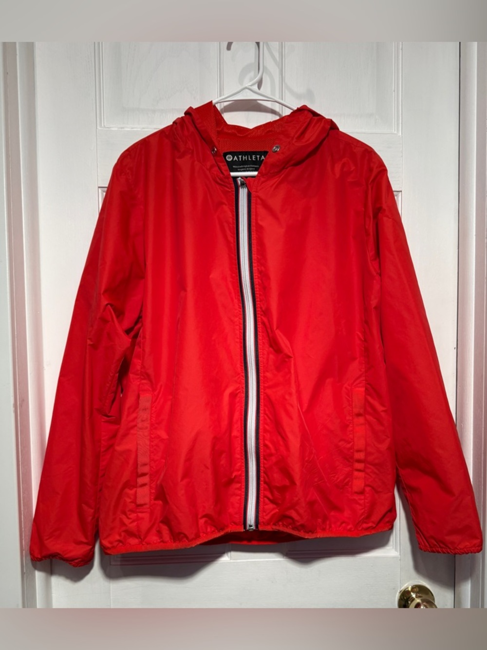 Athleta Red Lightweight Hooded Jacket Zip Front Windbreaker XL Women - Picture 2 of 16